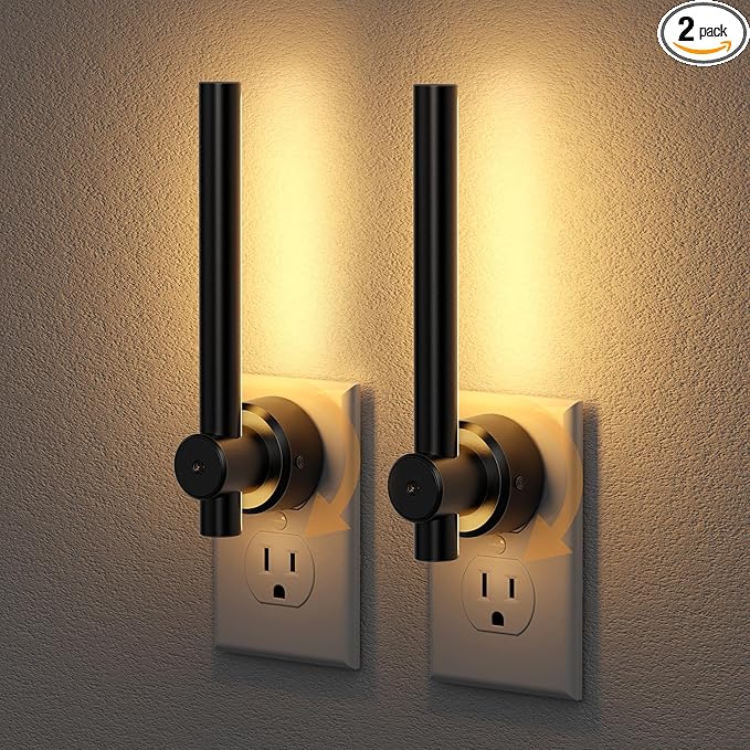 JandCase LED Night Light, Modern Night Lights Plug into Wall with Dusk to Dawn Sensor, 330° Rotatable Plug, Dimmable Night Light for Bedroom, Bathroom, Vanity, Hallway, 2 Pack
