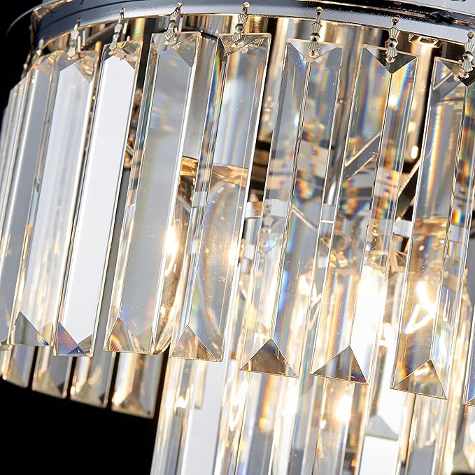 AGV LIGHTING CL006S Crystal Ceiling Light Fixture, Modern Semi Flush Ceiling Light, D12 x H8, E12 Base 3-Lights, Chrome Finish