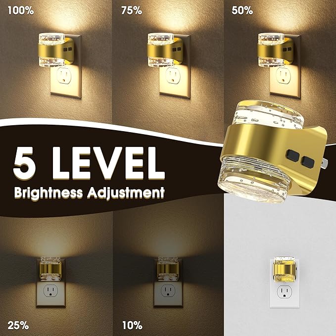 Briignite LED Night Light Plug into Wall[2 Pack], Dimmable Night Light with Bubble Design 3000K Warm & 5 Brightness Levels, Dusk to Dawn Sensor Nightlights for Nursery, Hallway, Bathroom, Kids Room