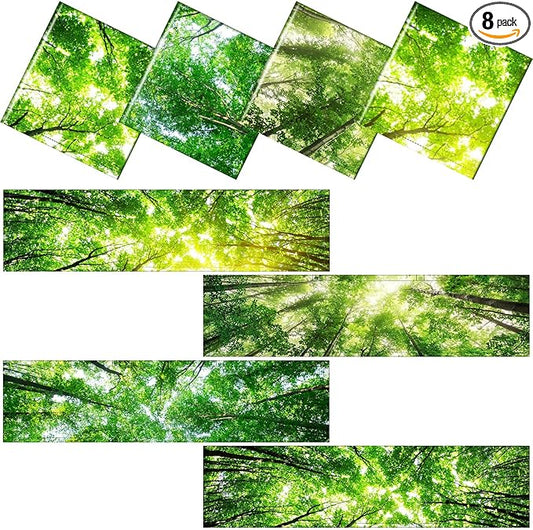 8 Pcs 1 x 4 Feet Fluorescent Lights Covers Magnetic Ceiling Light Cover with 8 Magnets Fluorescent Light Filters for School Classroom Home Drop Lamp Decor (Forest)