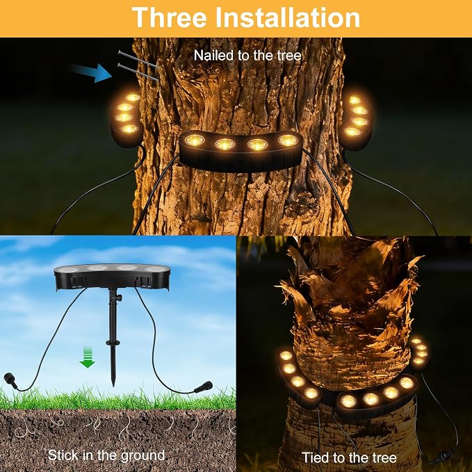 Solar Spot Lights Outdoor, 16 LED Solar Powered Landscape Spotlights Waterproof,3-in-1 Installation (Stake/Tie/Mount) for Trees, Garden, Yard, Flag, House, Statue