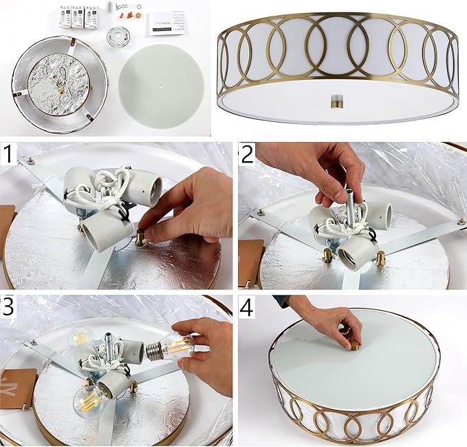 JONATHAN Y 15.5" Oil Rubbed Bronze Modern Metal LED Flush Mount Ceiling Light for Bedroom Hallway, White Linen Drum Shade with Geometric Fretwork, LED Bulbs Included (JYL3503C)