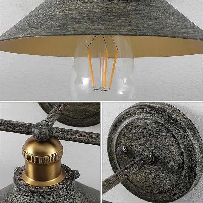 JONATHAN Y 26.5" Rustic Dark Gray/Brass Gold 3-Light Industrial Farmhouse Metal Vanity Light Wall Sconce, Metal Shade for Bathroom Mirror, Kitchen, Entryway, LED Bulb Included (JYL7428D)