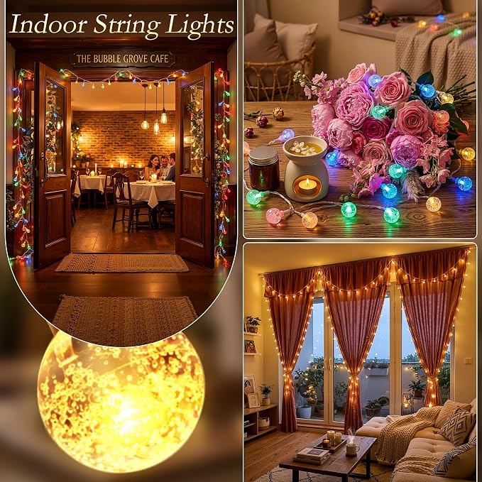 Globe String Lights, 50FT 100 LED USB Fairy Lights, 11 Modes 2-in-1 Warm White & Multicolor Changing, IP44 Waterproof Indoor Outdoor Crystal Ball Lights for Bedroom Garden Party Decor