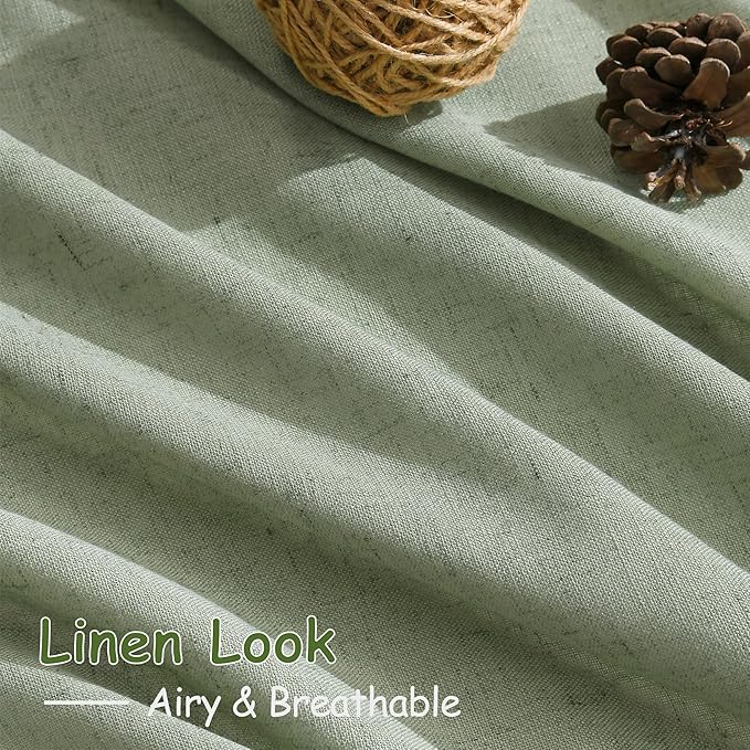 Extra Long Light Sage Linen Curtains 120 Inch for Living Room 2 Panels Set Rod Pocket Back Tab Soft Linen Window Drapes Semi Sheer Light Filtering Privacy High Ceiling Drapes for Farmhouse 52x120