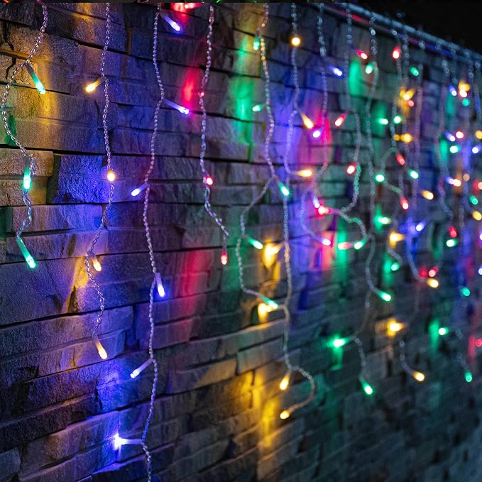 YOLIGHT Icicle Christmas Lights 13ft 96 LED Icicle String Lights 8 Modes Twinkle Curtain Fairy Lightings Indoor Room Patio Garden Bedroom Wedding Halloween Party Decoration (Multi-Color)