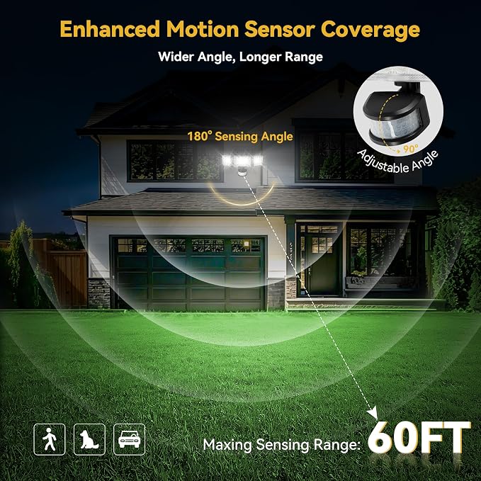 Solar Lights Outdoor, 3500LM 168 LED Motion Sensor Solar Flood Lights, 3 Heads 300° Wide Angle, 3 Modes IP65 Waterproof Solar Security Lights for Yard Garden Patio, 3 Pack (Black)