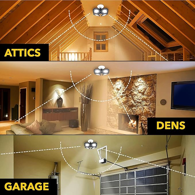 Bell+Howell QUADBURST LED Ceiling Light Bulbs 80W 5500 Lumens – 4 Aluminum Deformable Panels LED Shop Light Fixture for Indoor, Bedroom, Garage Lights, Home Improvement, E26 / E27 Socket (Gray)