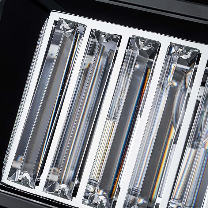 LumFurn 4-Light K9 Crystal Ceiling Light, 2-Tier Square Semi-Flushmount Light Fixture for Living Room, Foyer, Bedroom, L12 x W12 x H10inch, Clear Crystal & Black & Chrome Finish