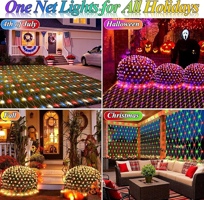 12ft x 12ft Net Lights 4th of July Decorations, 400LED 35 Colors Changing Large Gazebo Net Lights Clear Wire, Waterproof Fairy Lights Chandelier for Patio Pergolas Backyard Bush Wedding Outdoor Party
