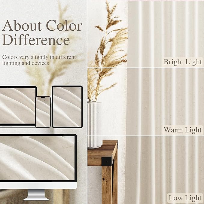 Nanspring Modern Linen Curtains for Living Room 72 Inches Long Light Filtering Semi Sheer Curtain Back Tab Neutral Luxury Modern Farmhouse Decor Linen Blend Drapes for Bedroom 52x72, 2 Panels
