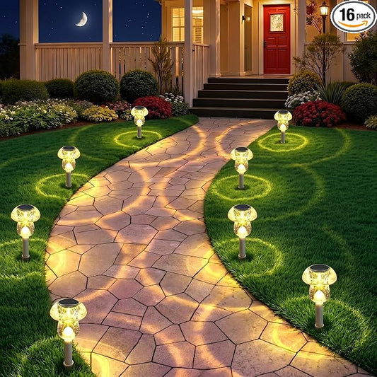 Benany Solar Lights Outdoor, 16 Pack Mushroom Lights Outside Waterproof, Solar Powered LED Lighting for Garden, Yard, Landscape, Path, Pathway, Lawn, Walkway, Driveway, Backyard Decor (Warm White)
