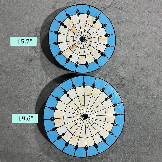 Blue Tiffany Style Ceiling Light, Elegant Stained Glass Flush Mount Ceiling Light, Decorative Round Ceiling Lamp for Bedroom, Entryway (15.7")