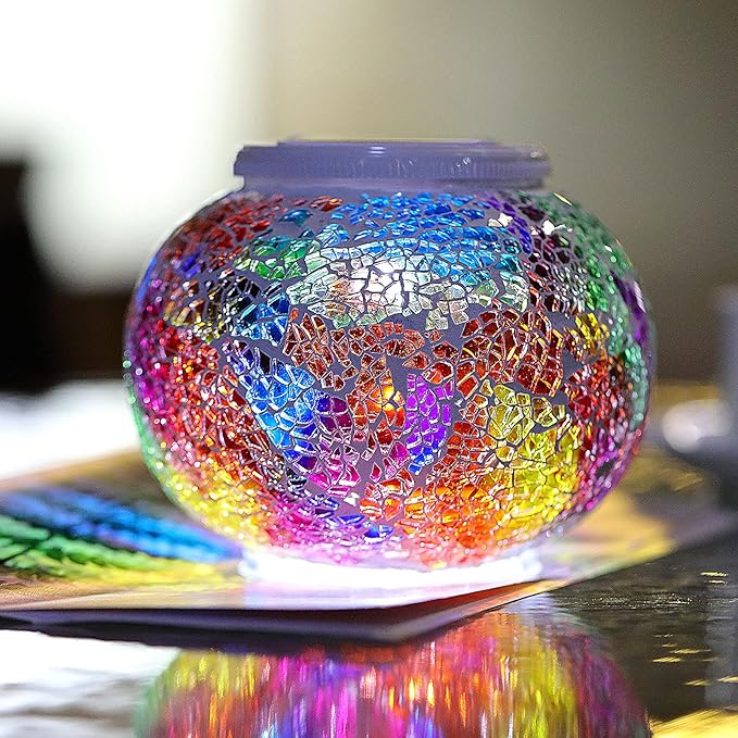 Starryfill Color Changing Mosaic Solar Lights Multicolor Glass Globe LED Light Outdoor and Indoor Waterproof Table Lamps for Garden Pati Party Yard Decorations