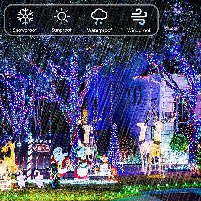JMEXSUSS 2 Pack 100 LED Color Changing Christmas Lights Indoor, 33ft Cool White & Multicolor Christmas Lights Outdoor Waterproof, Clear Wire String Light Plug in for Xmas Tree Bedroom Decorations