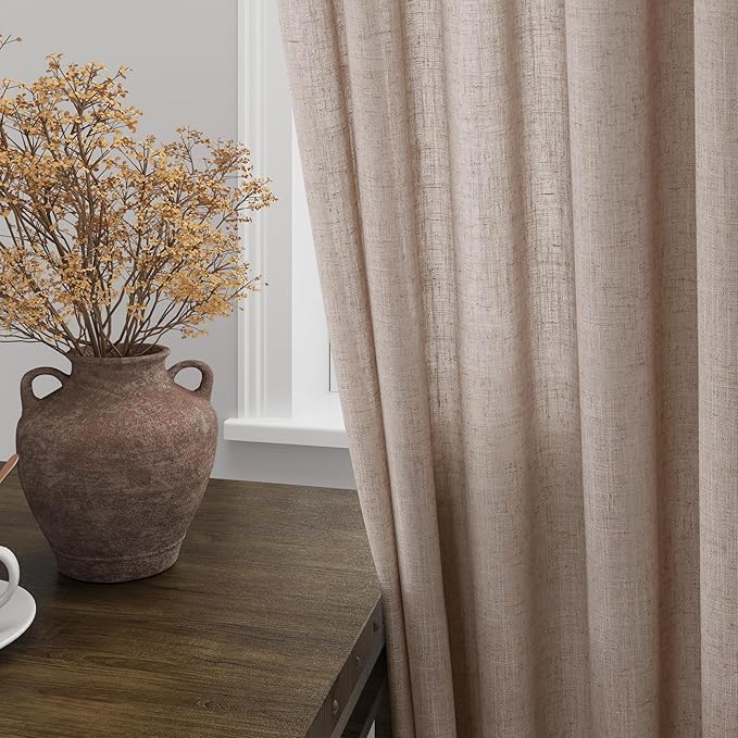 Nanspring Oatmeal Linen Curtains for Living Room 2 Panels Set Extra Long Back Tab Light Filtering Semi Sheer Curtain Drapes for Bedroom Neutral Farmhouse Ceiling to Floor for Large Window 52x100
