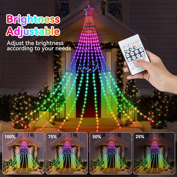 DANLI Christmas Decorations Outdoor Star String Lights Flowing Color Changing Tree Lights,320 LED 11.5FT Christmas String Lights with 8 Lighting Modes Remote Timer for Xmas New Year Holiday Birthday