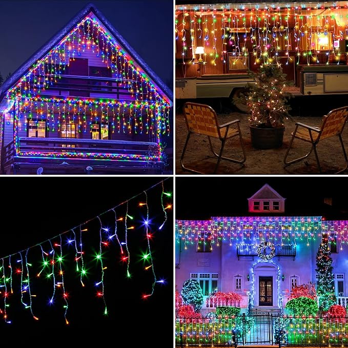 kemooie 400 LED Outdoor Curtain Lights, 26.2FT x 3.3FT Connectable 8 Lighting Modes for Christmas Decorations Bedroom Wall Party Garden Decorations (Multicolor)