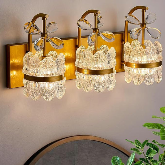 Bathroom Lights Over Mirror - Makeup Lighting Gold - Bathroom Vanity Light with Acrylic Shades for Bath, Makeup Desk, Farmhouse, Hallway, 3-Light