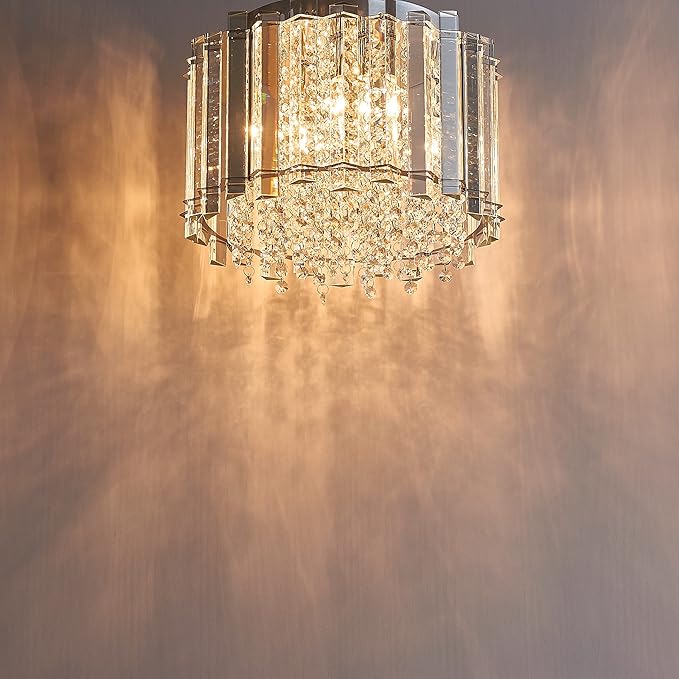 AGV LIGHTING CL026 K9 Crystal Ceiling Light Fixture, Flush Mount, Modern Design, D11 x H9.5, 4 x E12 Lights, Perfect for Living Room, Chrome Finish