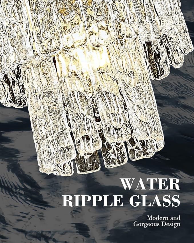 Water Ripple Gold Chandelier, 2-Tier 10'' Pendant Lights Kitchen Island, Vintage Chandeliers for Dining Room Kitchen Island Bedroom Entryway, CC4848-1P-PG