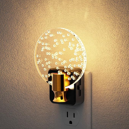 JandCase Night Light, Dimmable Night Lights Plug into Wall, Bubble Nightlight with Auto On/Off Light Sensor, 0-100LM LED Round Nightlights, 180°Rotatable Acrylic Nite Light for Hallway Bathroom