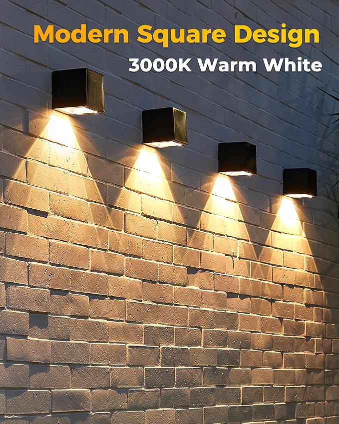 LUHLEE Solar Wall Lights Outdoor,Square Modern Solar Wall Sconce IP65 Waterproof Down Lighting Outdoor Lights for House,Porch,Garden,Yard, Patio,Fence Decor