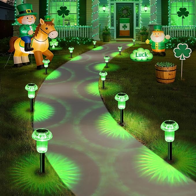Priddop Solar Halloween Lights Outdoor Waterproof 8 Pack Green LED Mushroom | Yard Pathway Garden Decorative Patio Landscape Path Walkway Spike Pattern Acrylic Cap ABS Stake Outside Halloween Decor