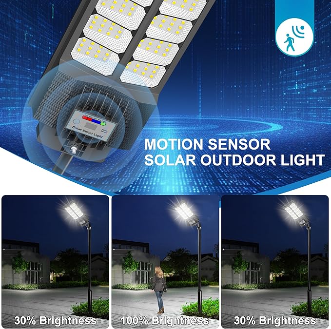 Solar Street Lights Outdoor Waterproof - LED Solar Flood Lights Outdoor Dusk to Dawn with Mention Sensor, Outdoor Solar Powered Floodlight for Parking Lot/Garden/Yard/Pathway Lighting