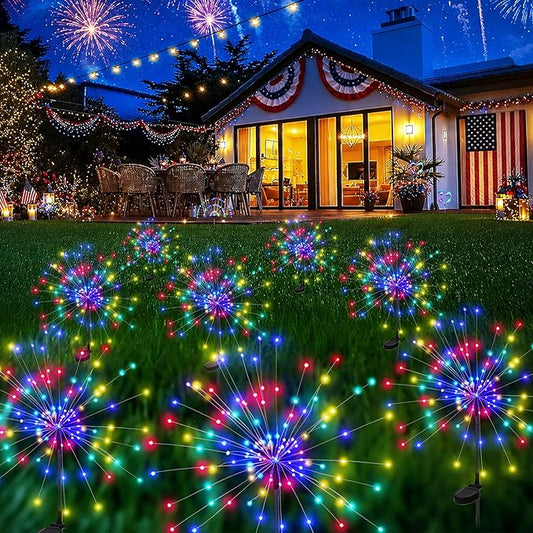 PEVOROS Garden Decor Solar Lights Outdoor,120LED Waterproof Colorful Solar Fairy Garden Lights for Outdoor Decoration,Yard, Patio, Porch,Flower Pot,Pathway, for 4th of July(8Pack)