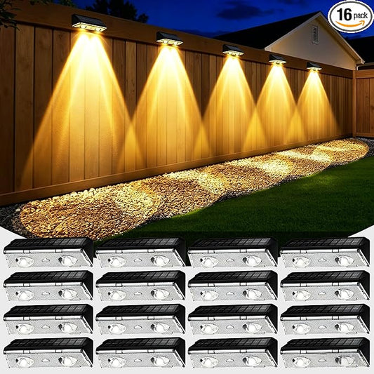 KEILAIMO Solar Fence Lights Outdoor, IP65 Waterproof Fence Lights Solar Powered with Ultra-Bright LED Lens, 9 Color Modes, 12+ Hours Steady Glow for Deck/Backyard/Patio/Pool/Wall - 16 Pack, Coal Black