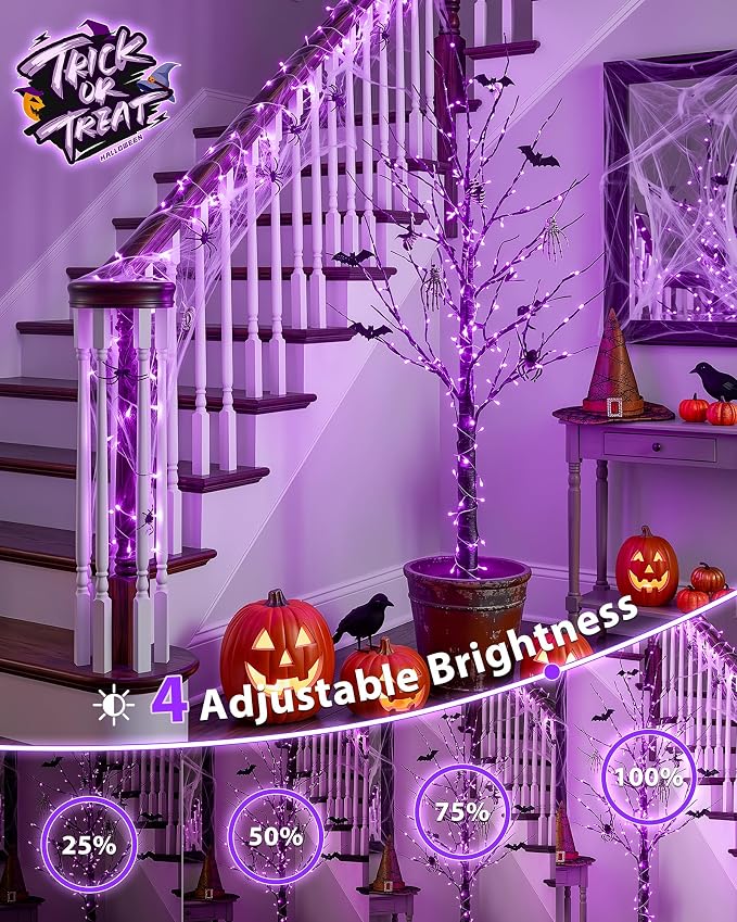 Halloween String Lights Indoor Outdoor,33FT 100 LED Purple Christmas Twinkle Lights,13 Modes Fairy Lights Plug in,Connectable IP65 Waterproof for Xmas Room Tent Patio Tree Party Decor(Purple)