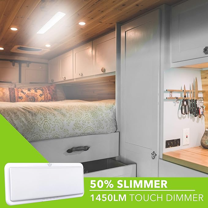 Leisure LED RV LED Ceiling Light Fixture 20" x 6.5" -1450 Lumen with Touch Dimmer Switch Interior Lighting for Car/RV/Trailer/Camper/Boat DC 12V Natural White 4000-4500K (1-PACK)