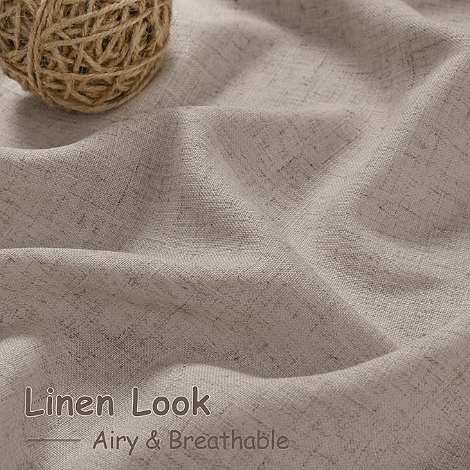 Ecru Linen Curtains for Living Room 105 Inches Long Light Filtering Semi Sheer Curtain Back Tab Rustic Farmhouse Decor Burlap Elegant Soft Luxury Boho Drapes for Bedroom Dinner Room 52x105, 2 Panels