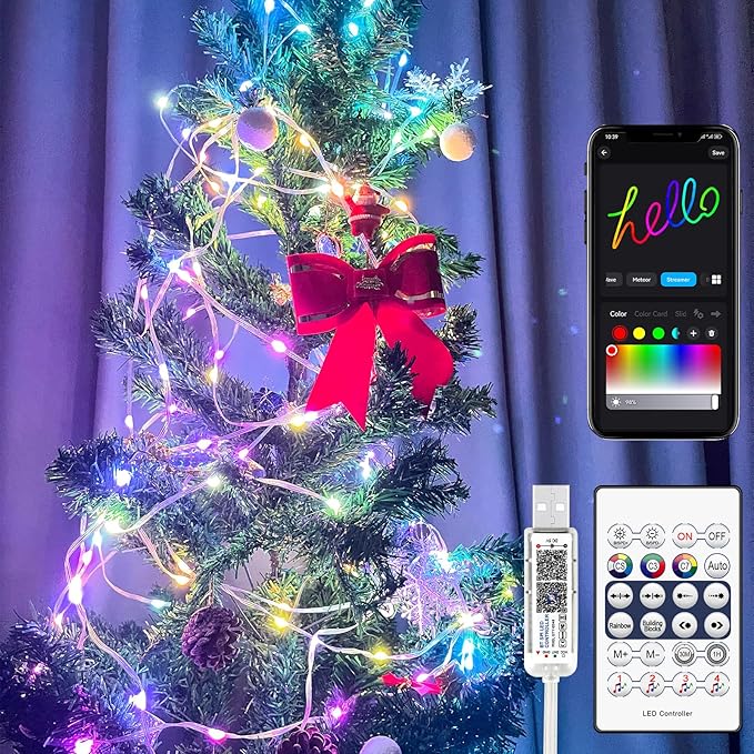 VIPMOON Fairy Lights Color Changing 2Pack, 33 ft 100 LED Twinkle String Lights with Remote & APP Control, USB Powered & IP65 Waterproof, Christmas Tree Lights Decoration for Bedroom Holiday Party