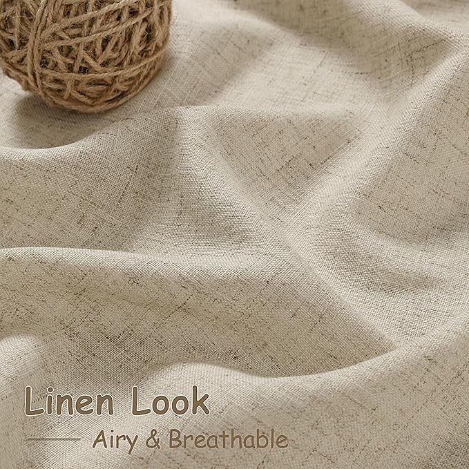 Eggshell Beige Linen 144 Inch Curtains for Living Room Light Filtering Semi Sheer Curtain Back Tab Rustic Farmhouse Decor Burlap Elegant Drapes Floor to Ceiling High Window for Bedroom 52x144,2 Panels