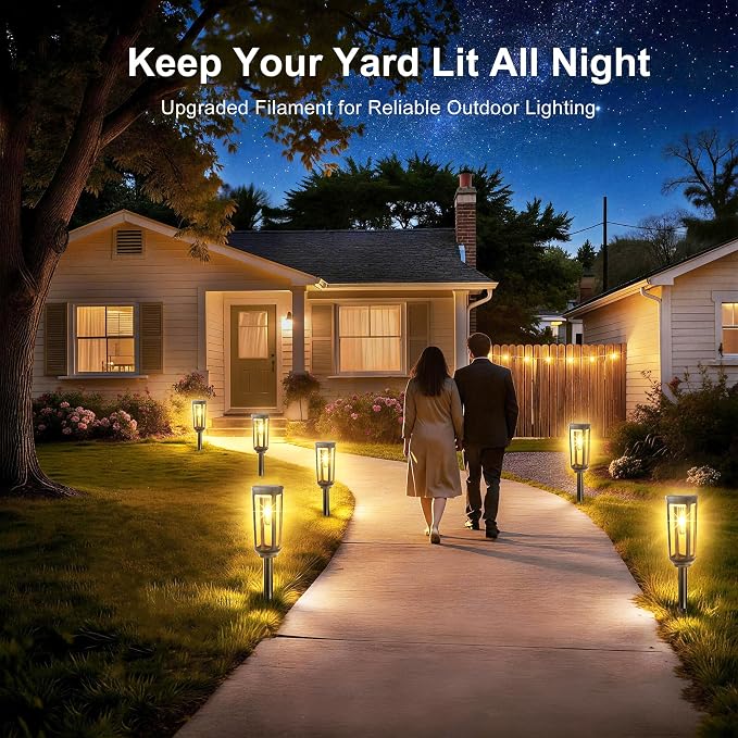 JEJOT Solar Pathway Lights Outdoor Waterproof IP65, 2 Pack Warm White Solar Walkway Lights, Auto On/Off Outdoor Light for Lawn Garden Patio Driveway Decor Landscape Lighting