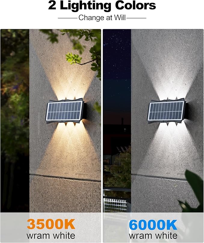 Solar Step Lights Outdoor, 6 Pack 1500mAh Wall Lights，Fence Lights Solar Powered, IP65 Outdoor Up and Down Solar Lighting for Step, Wall, Fence