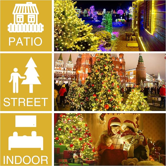 Christmas Tree Lights with Ring 16 Strings 400 LEDs, Xmas String Lights with Timer 6.6FT Easy to Install, Christmas Lights Fairy Tree Light 8 Mode for Xmas Fir Pine Party Decoration Warm White