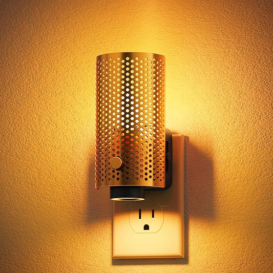 JandCase Night Lights Plug into Wall, Pretty Nightlight with Metal Shade, 3000K Warm White 0-100LM Adjustable Brightness, Flames Flickering Night Light for Bathroom Hallway Bedroom