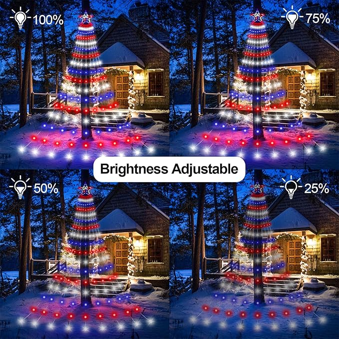 Smart 4th of July Decorations Lights, 18ft 521LED Large DIY Red White Blue Waterfall Tree Lights with Remote Timer Color Changing Light Music Sync APP Control for Garden Yard Patriotic Decor