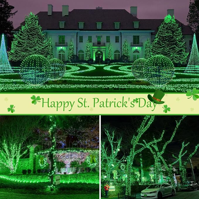 btfarm 4 Pack St Patricks Day Fairy Lights, 320LED 132FT Green Solar String Lights Outdoor Waterproof, 8 Modes Solar Twinkle Lights Irish Decorations for Tree Party Christmas Garden Yard Wedding