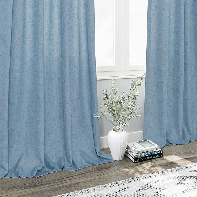 Nanspring Blue Semi Sheer Curtains 72 Inches Long 2 Panels Set for Bedroom Back Tab Rod Pocket Light Filtering Privacy Drapes Cotton Linen Textured Dusty Blue Farmhouse Living Room Curtain 52X72