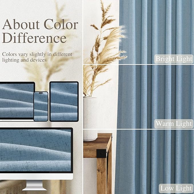Nanspring Blue Semi Sheer Linen Curtains 84 inch Length for Living Room Back Tab Modern Farmhouse Coastal Decor Stone Dusty Blue Cotton Textured Gauze Curtains for Dining Room Bedroom Blue Grey