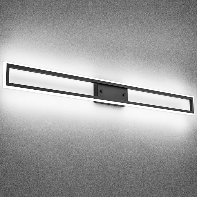 ZUZITO LED Bathroom Light Fixtures - Dimmable 48 Inch Vanity Light Black - Modern Bathroom Light Bar Over Mirror 6000K