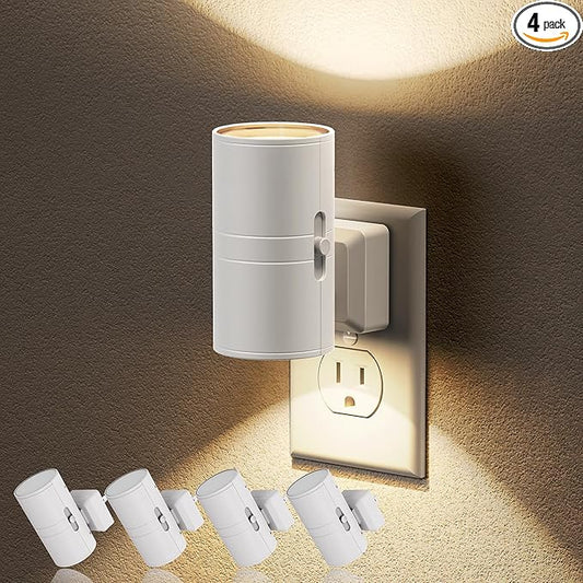 JandCase Night Lights Plug into Wall, Dimmable Night Light Plug in, Modern Night Light Dusk to Dawn Light Sensor, Warm White 3000K, 0-100LM Adjustable Brightness Nightlight for Hallway Bedroom, 4 Pack