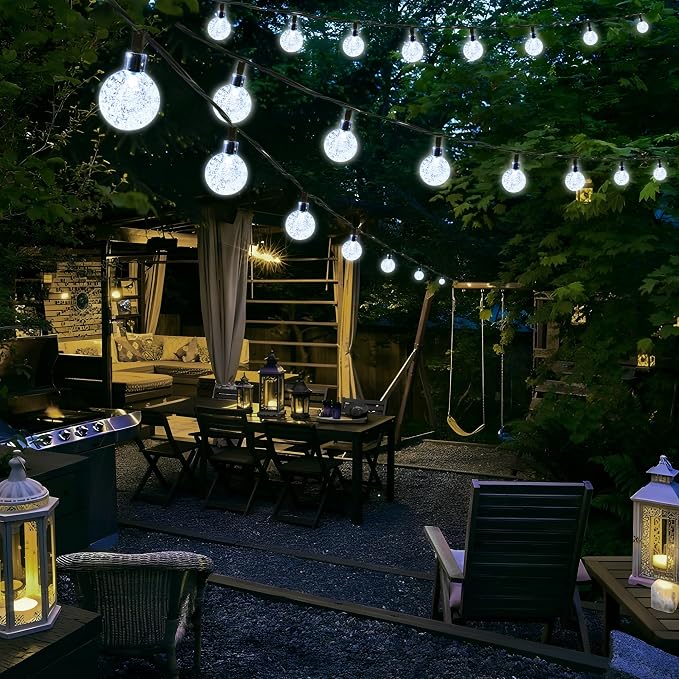 Joomer Solar String Lights Outdoor, 65FT 100LED Globe String Lights 8 Lighting Modes, Waterproof Solar Powered Patio Light for Garden Yard Porch Wedding Party Outdoor Decor (White)