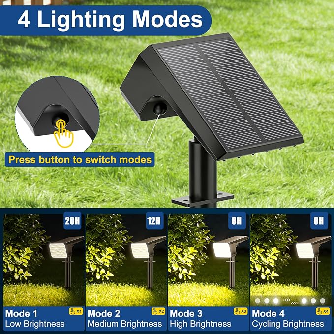 LANSOW 12 Pack Solar Spot Lights Outdoor Waterproof IP67, (90 LED/4 Modes) Solar Landscape Spotlights, 2-in-1 Solar Powered Flood Lights for Yard Garden Pathway Outside Tree, Auto ON/Off(Warm White)