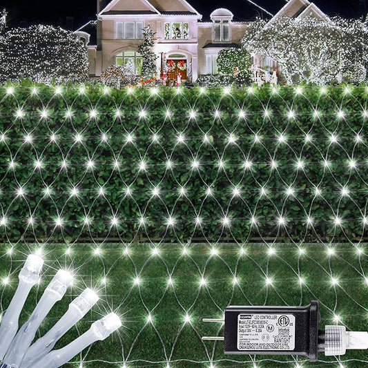 HEYFUNi 192 LED Net Lights Outdoor Mesh Lights,8 Modes Net Light for Bushes Plug in, Waterproof Christmas Net String Light for Bushes Ceiling Wedding Indoor Outdoor(9.8ft x 6.6ft,White)
