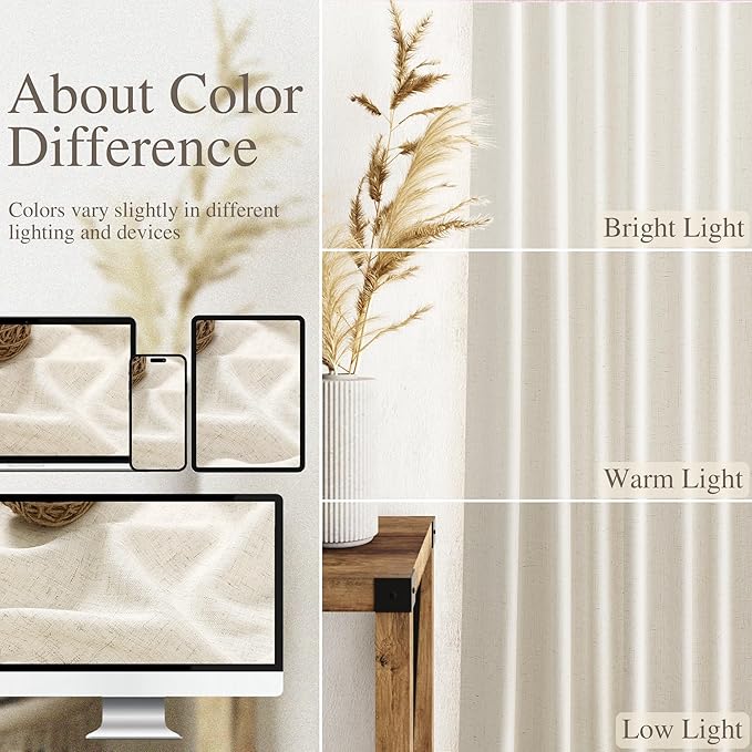Extra Long Warm Beige Linen Curtains 120 Inch for Living Room 2 Panels Set Rod Pocket Back Tab Light Filtering Semi Sheer Linen Window Drapes Privacy High Ceiling Drapes for Farmhouse 52x120